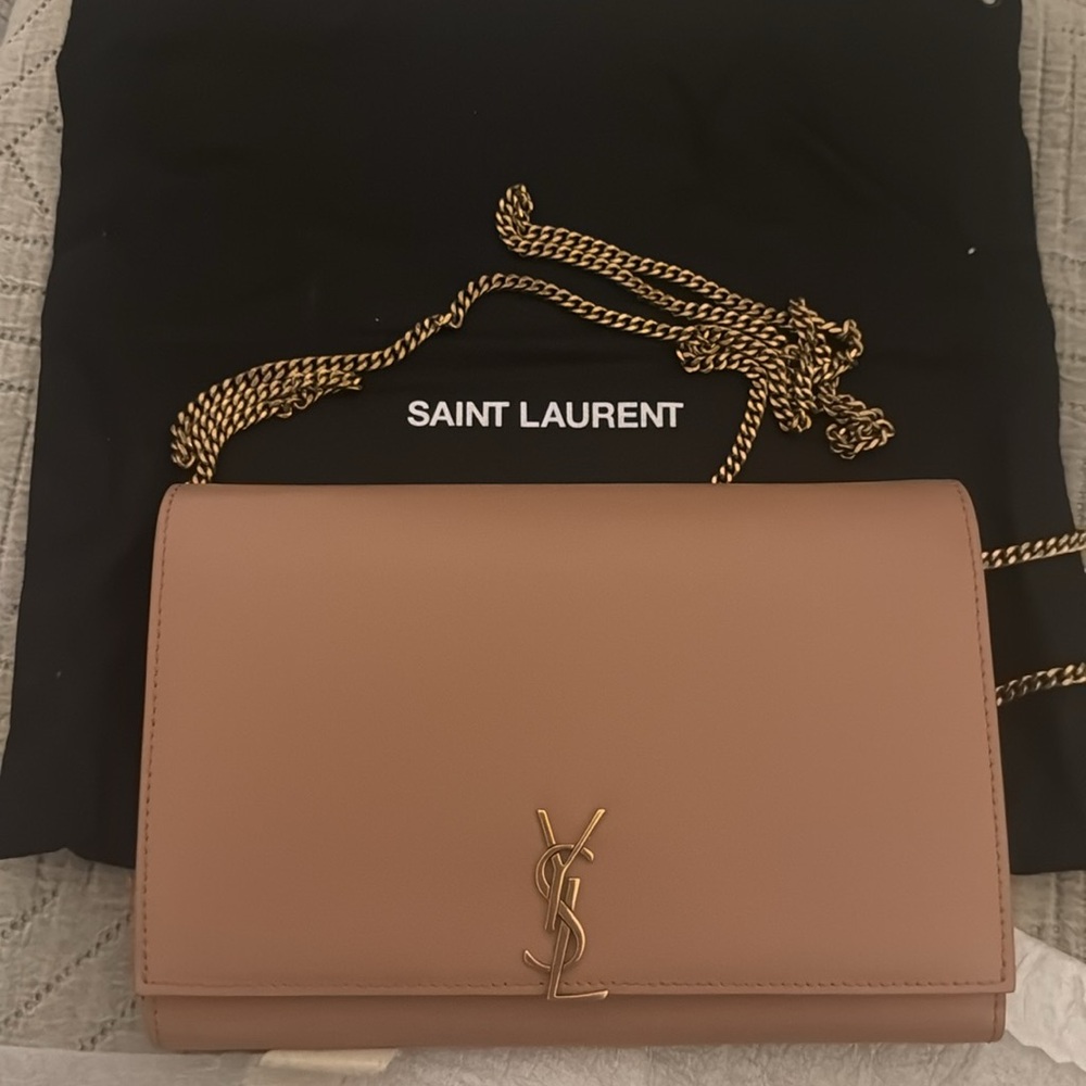 Saint Laurent Brown Crossbody Bag with Gold Chain